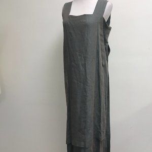 Shirin Guild England gray linen sleeveless wrap around iridescent midi dress M